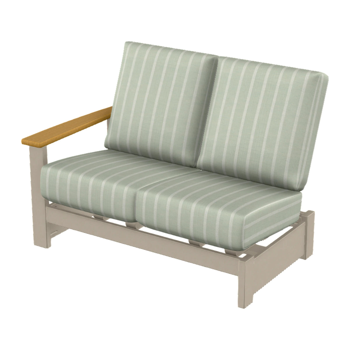 Leeward Cushion Loveseat Sectional w/ Hidden Motion (LAF) — Desert Sand MGP / Teak Accents