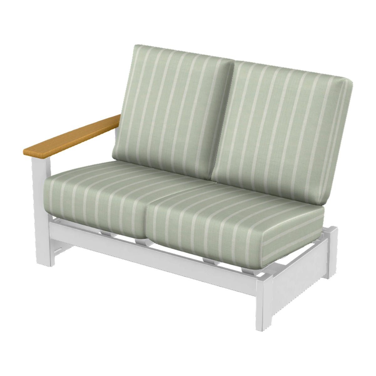 Leeward Cushion Loveseat Sectional w/ Hidden Motion (LAF) — Snow MGP / Teak Accents