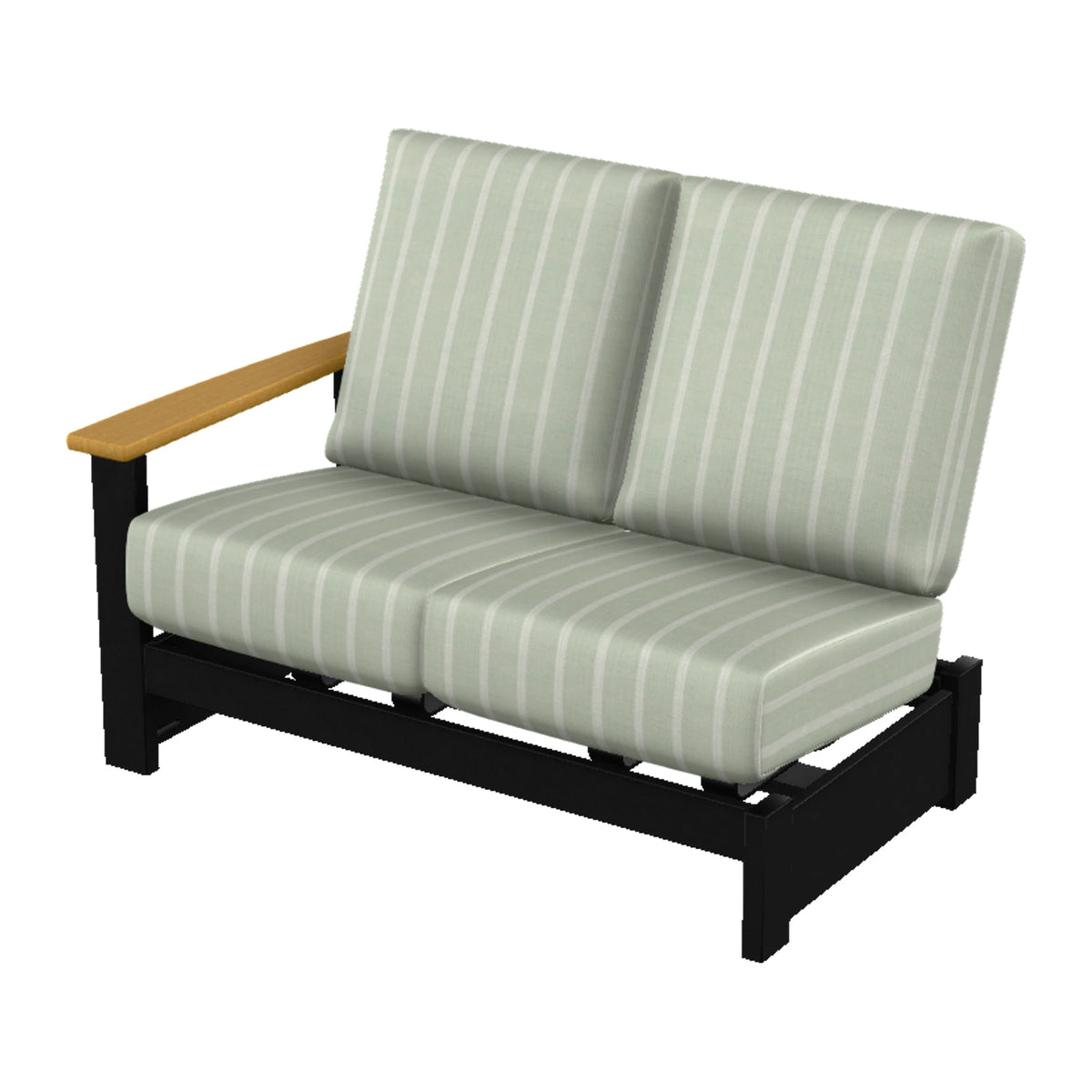 Leeward Cushion Loveseat Sectional w/ Hidden Motion (LAF) — Black MGP / Teak Accents