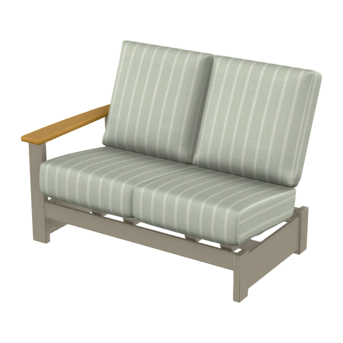 Leeward Cushion Loveseat Sectional w/ Hidden Motion (LAF) — Storm MGP / Teak Accents