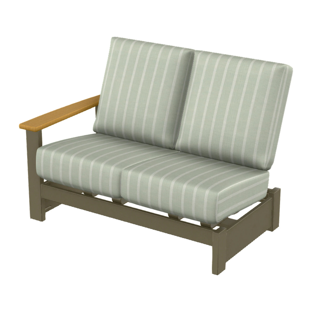 Leeward Cushion Loveseat Sectional w/ Hidden Motion (LAF) — Beachwood MGP / Teak Accents