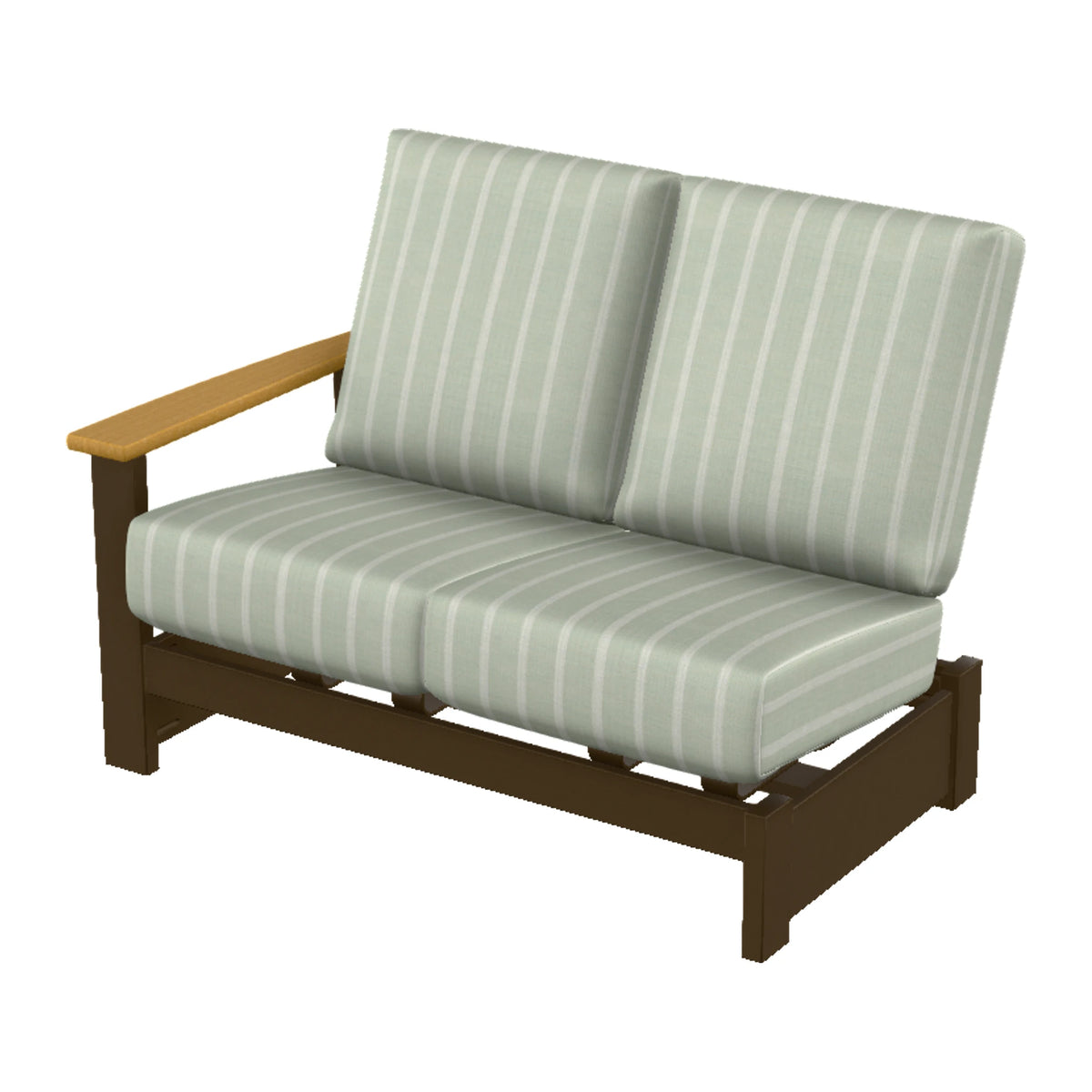Leeward Cushion Loveseat Sectional w/ Hidden Motion (LAF) — Kona MGP / Teak Accents