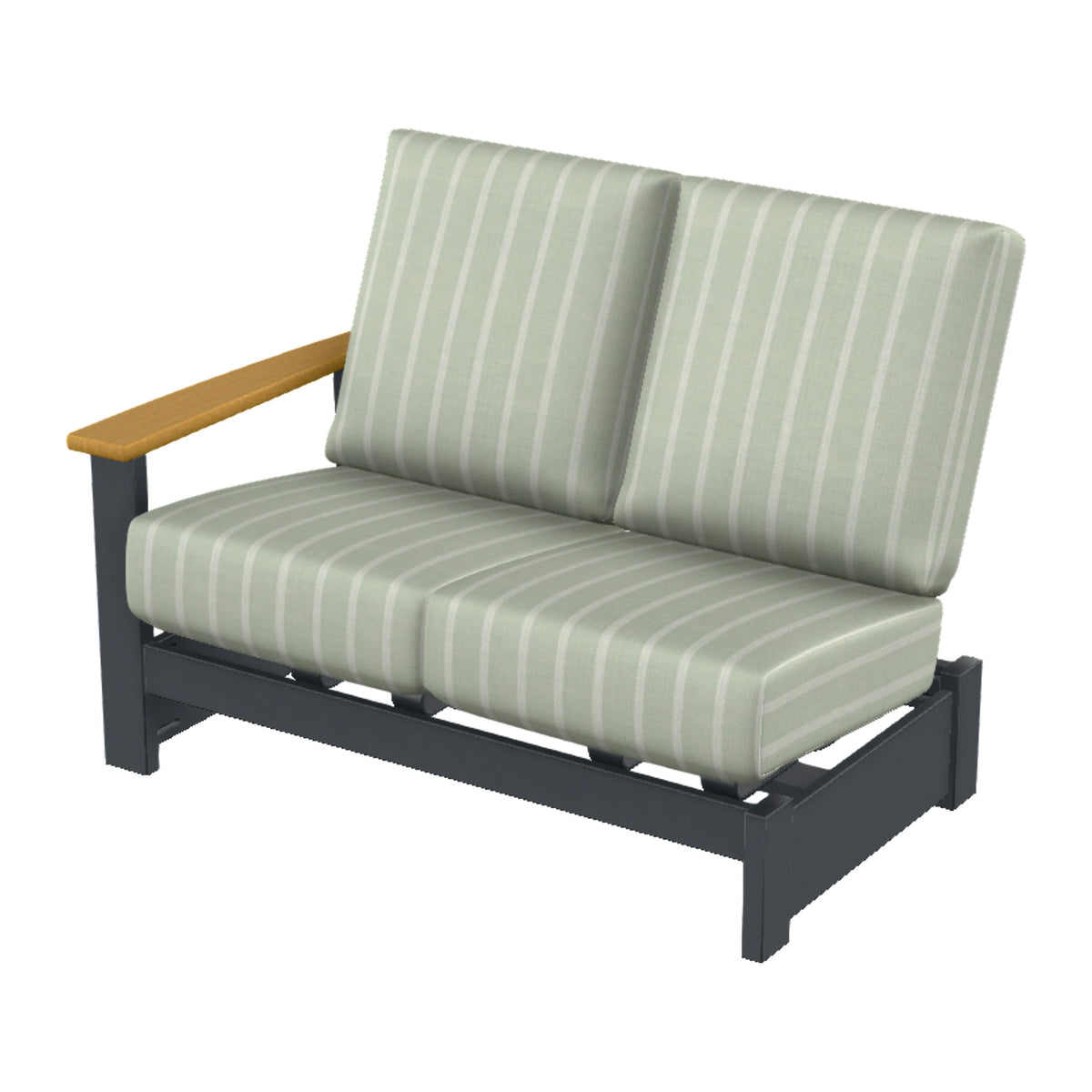 Leeward Cushion Loveseat Sectional w/ Hidden Motion (LAF) — Classic Graphite MGP / Teak Accents