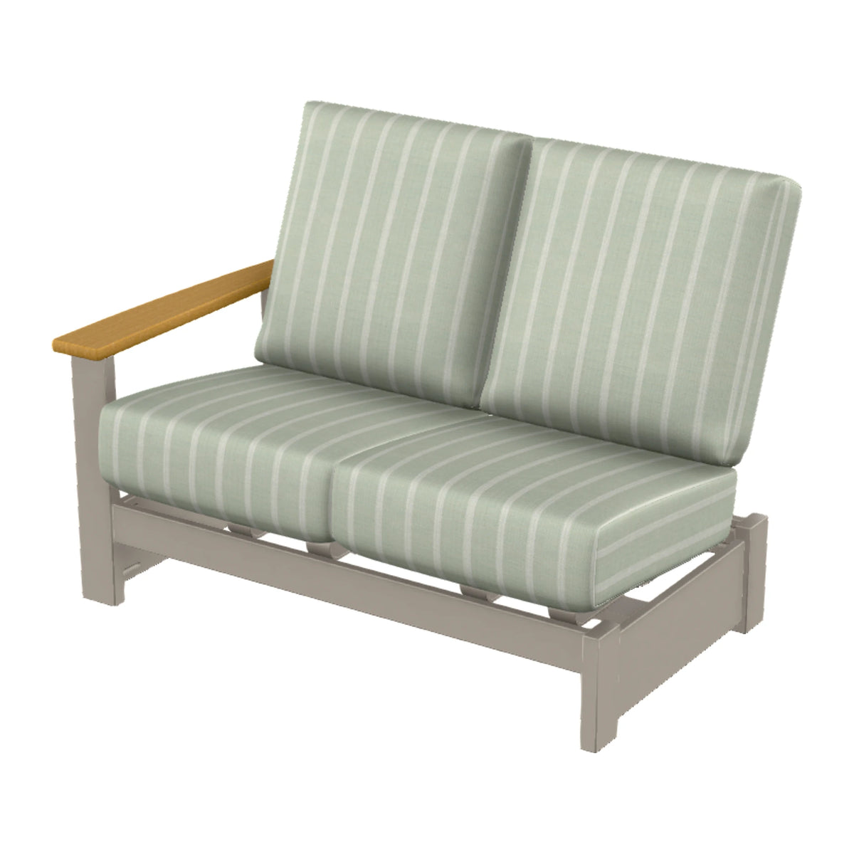 Leeward Cushion Loveseat Sectional w/ Hidden Motion (LAF) — Warm Grey MGP / Teak Accents