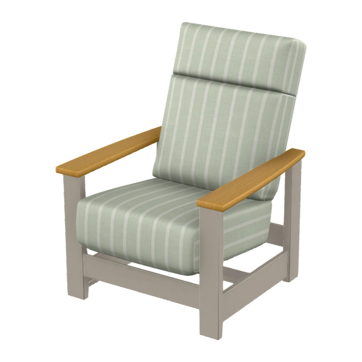 Leeward Cushion Supreme Armchair w/ Hidden Motion — Warm Grey MGP / Teak Accents