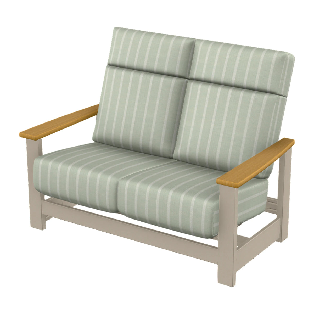 Leeward Cushion Supreme Loveseat w/ Hidden Motion — Desert Sand MGP / Teak Accents