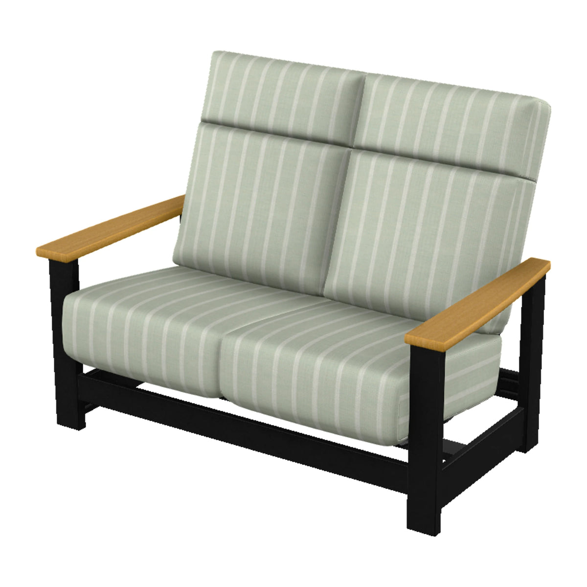 Leeward Cushion Supreme Loveseat w/ Hidden Motion — Black MGP / Teak Accents