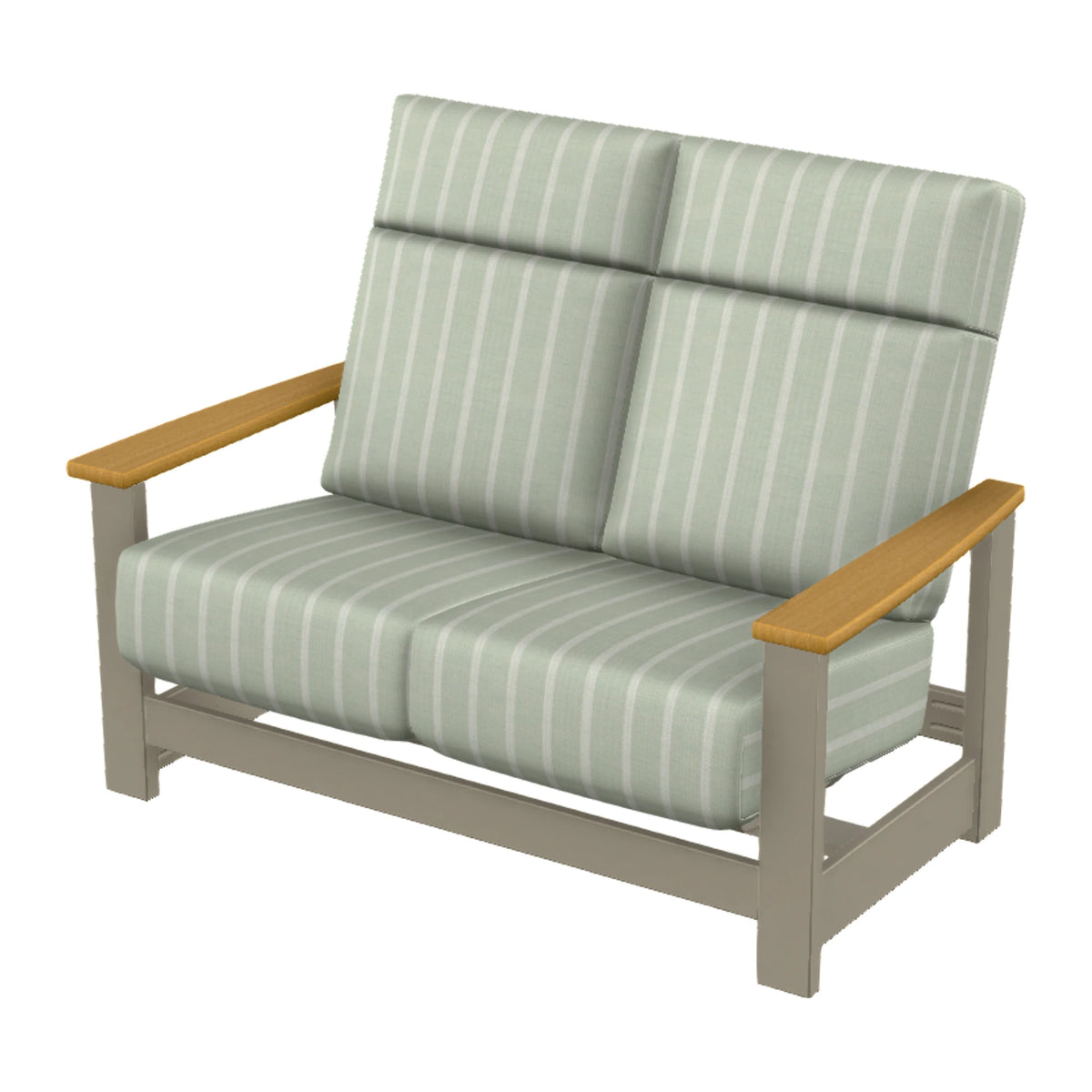 Leeward Cushion Supreme Loveseat w/ Hidden Motion — Storm MGP / Teak Accents