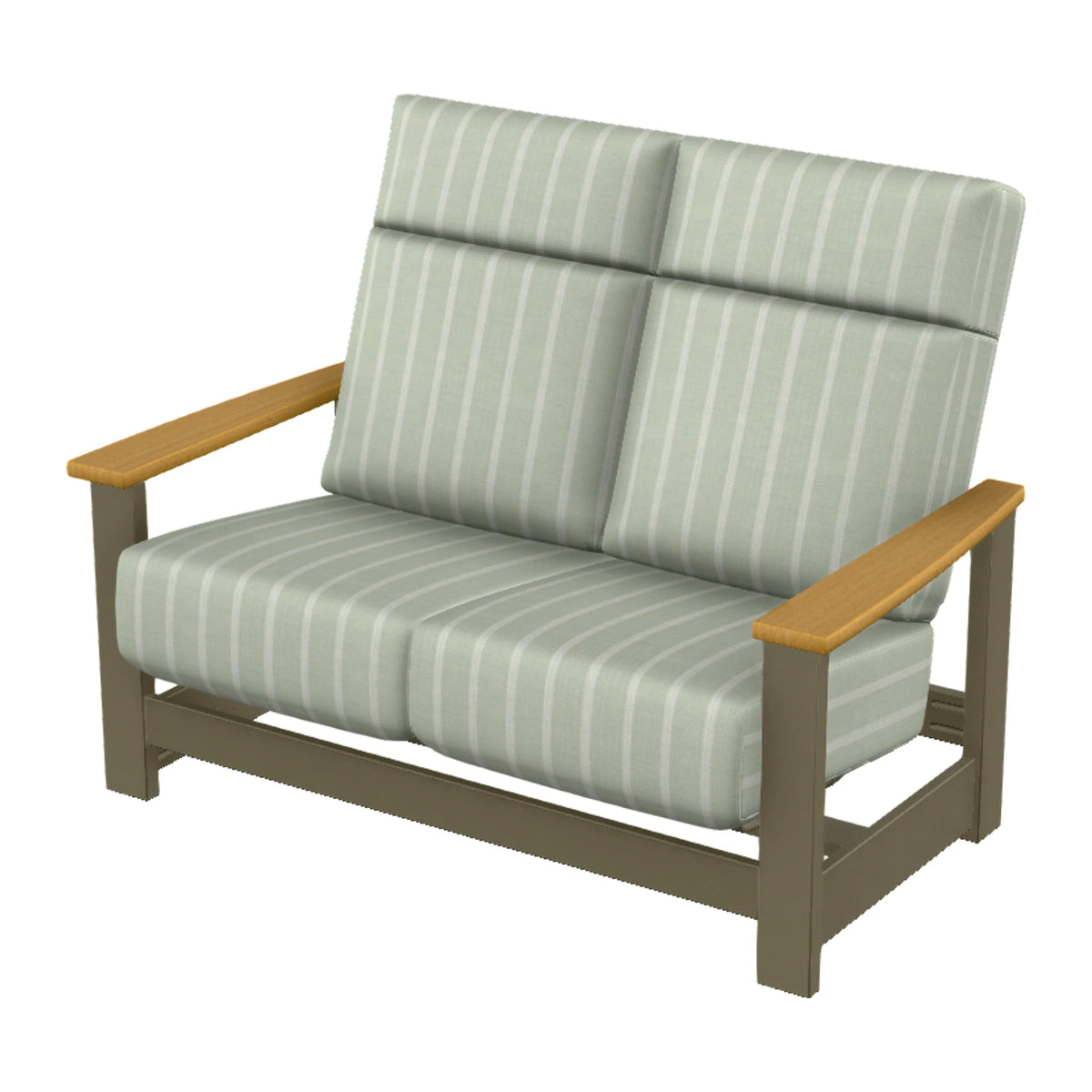 Leeward Cushion Supreme Loveseat w/ Hidden Motion — Beachwood MGP / Teak Accents