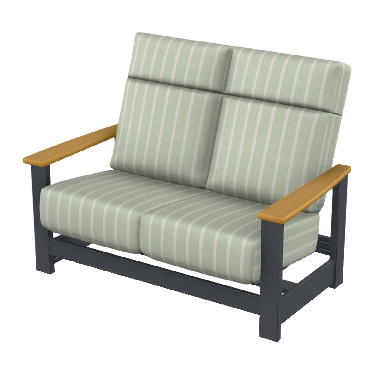 Leeward Cushion Supreme Loveseat w/ Hidden Motion — Classic Graphite MGP / Teak Accents