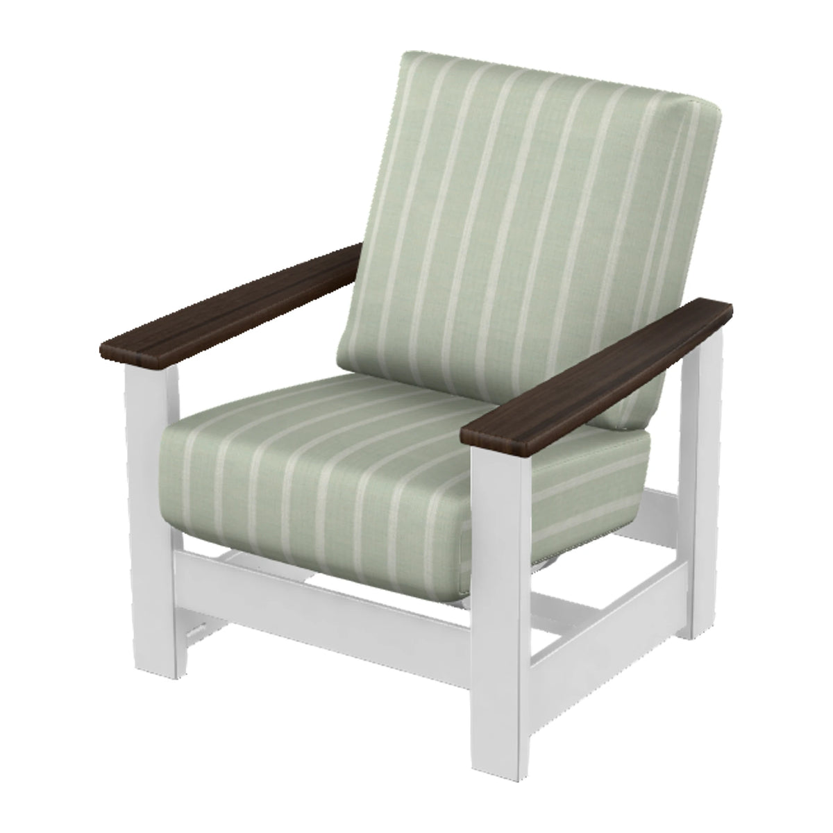 Leeward Cushion Armchair w/ Hidden Motion — Snow MGP / Chestnut Accents