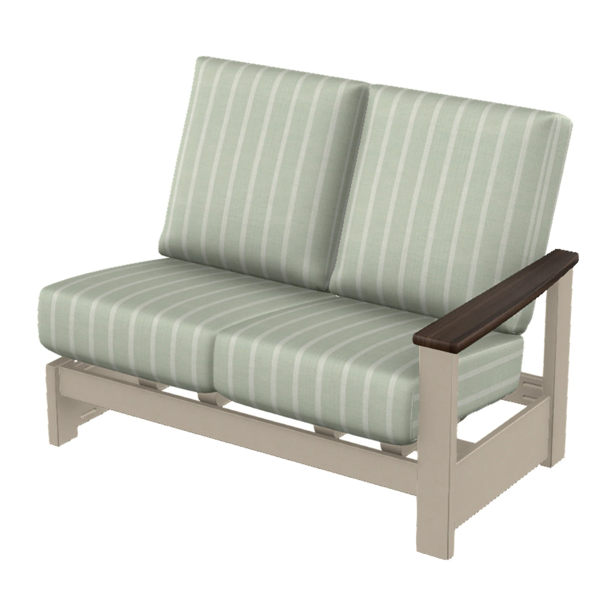 Leeward Cushion Loveseat Section w/ Hidden Motion (RAF) — Desert Sand MGP / Chestnut Accents
