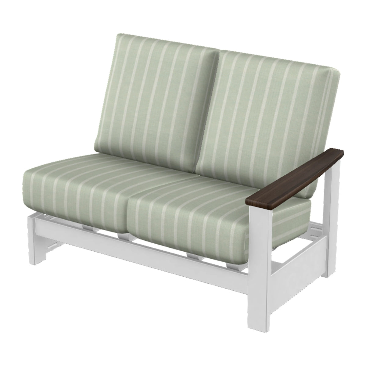 Leeward Cushion Loveseat Section w/ Hidden Motion (RAF) — Snow MGP / Chestnut Accents