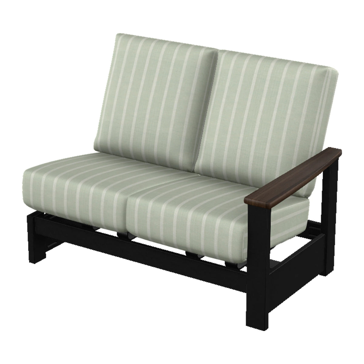 Leeward Cushion Loveseat Section w/ Hidden Motion (RAF) — Black MGP / Chestnut Accents
