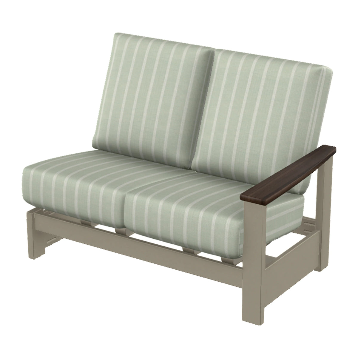 Leeward Cushion Loveseat Section w/ Hidden Motion (RAF) — Storm MGP / Chestnut Accents