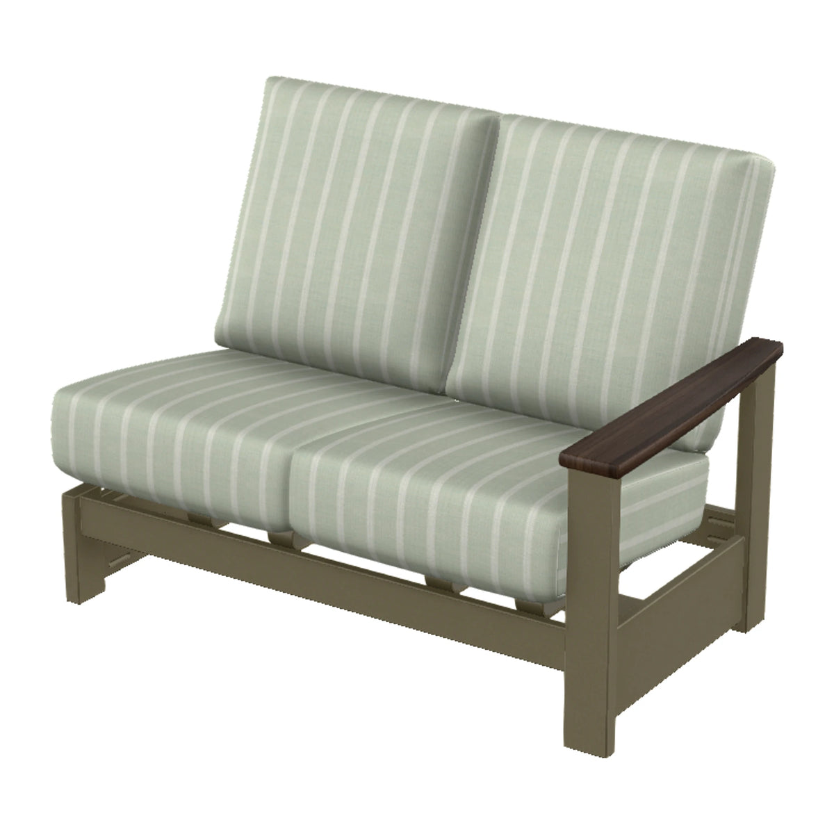 Leeward Cushion Loveseat Section w/ Hidden Motion (RAF) — Beachwood MGP / Chestnut Accents