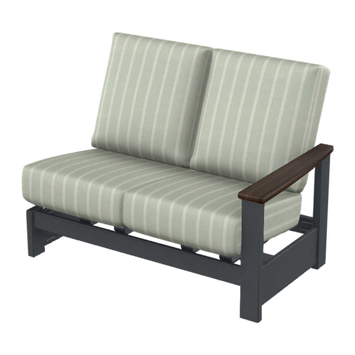Leeward Cushion Loveseat Section w/ Hidden Motion (RAF) — Classic Graphite MGP / Chestnut Accents