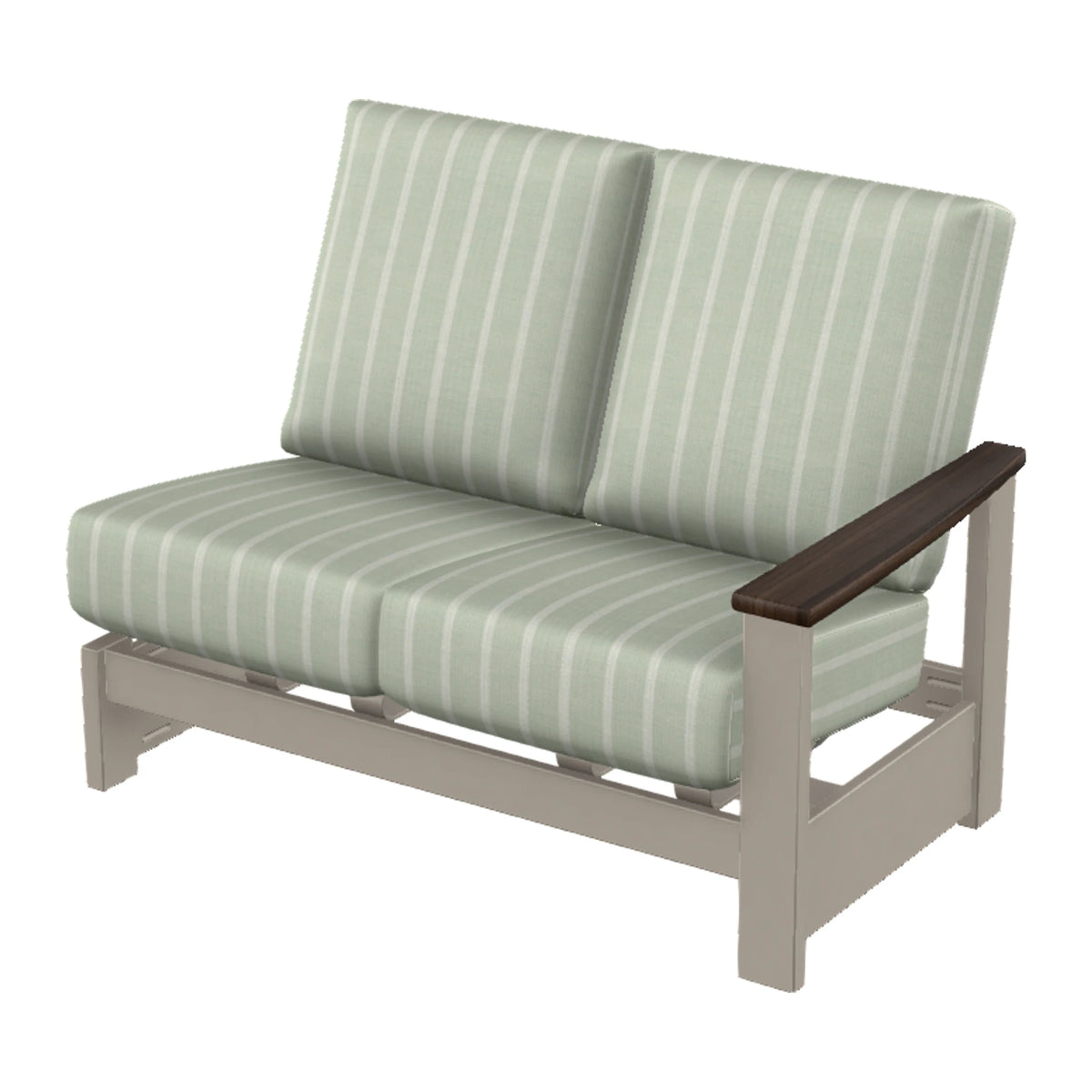 Leeward Cushion Loveseat Section w/ Hidden Motion (RAF) — Warm Grey MGP / Chestnut Accents