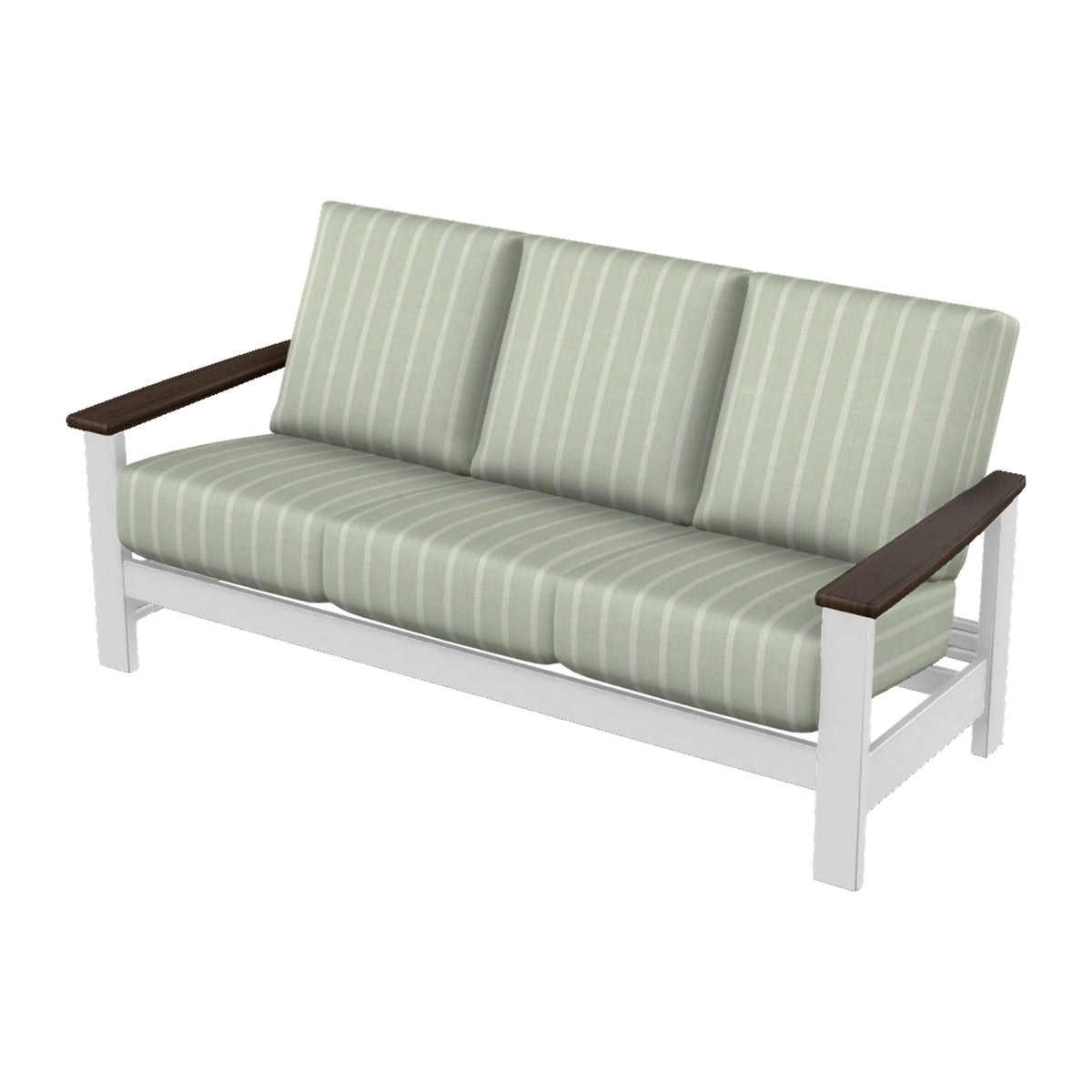 Leeward Cushion Sofa — Snow MGP / Chestnut Accents