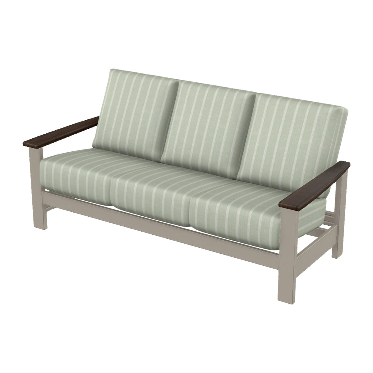 Leeward Cushion Sofa — Warm Grey MGP / Chestnut Accents