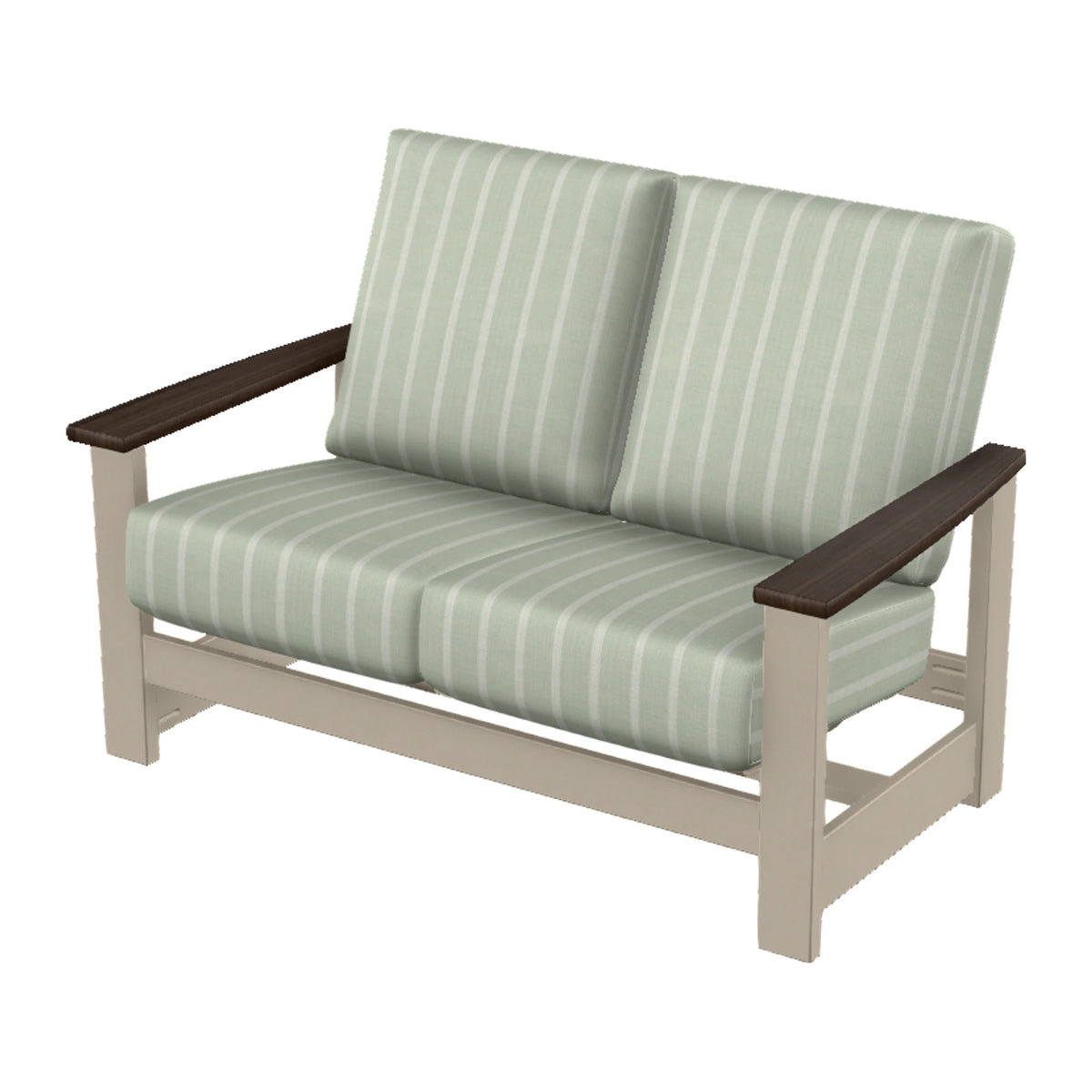 Leeward Cushion Loveseat w/ Hidden Motion — Desert Sand MGP / Chestnut Accents
