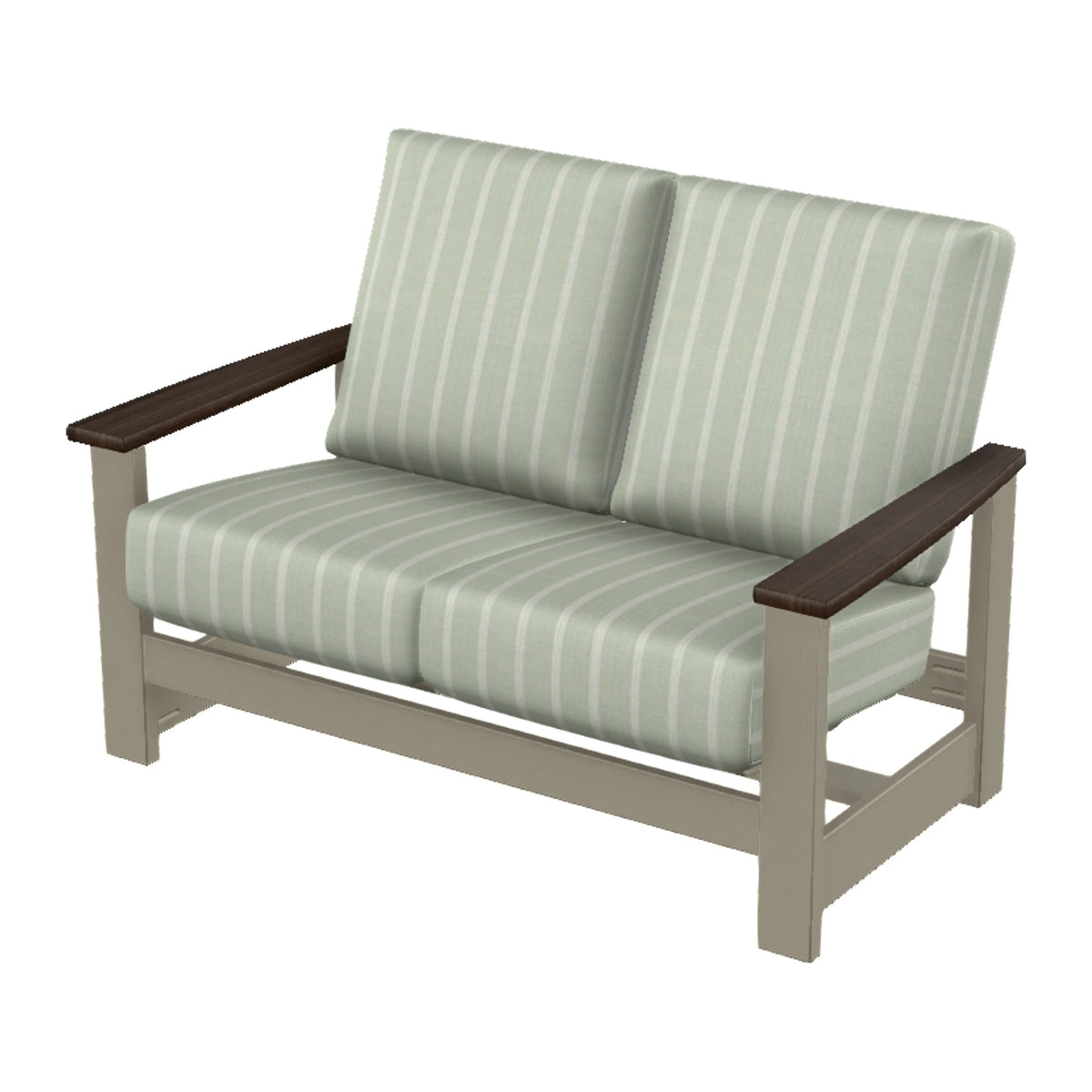 Leeward Cushion Loveseat w/ Hidden Motion — Storm MGP / Chestnut Accents