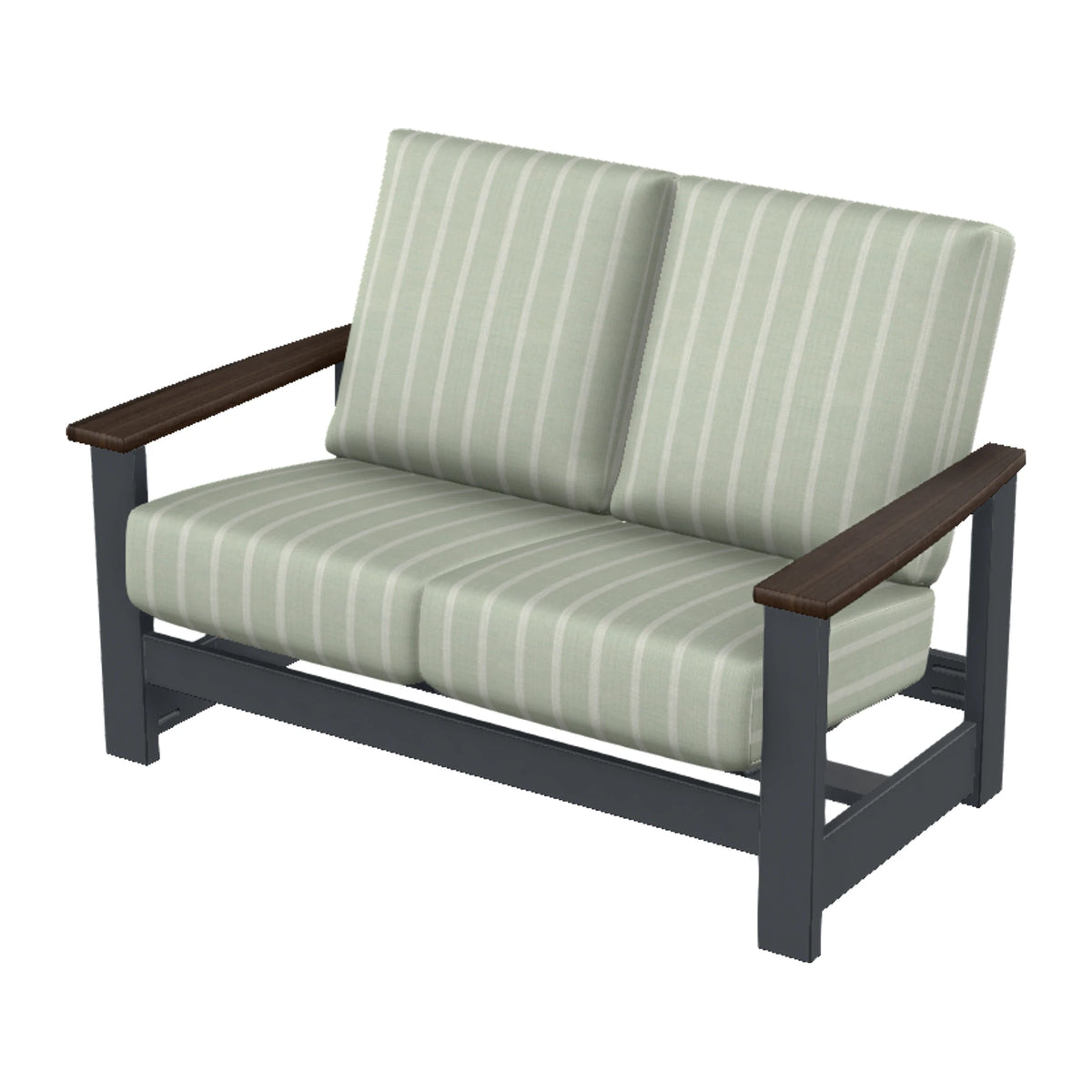 Leeward Cushion Loveseat w/ Hidden Motion — Classic Graphite MGP / Chestnut Accents