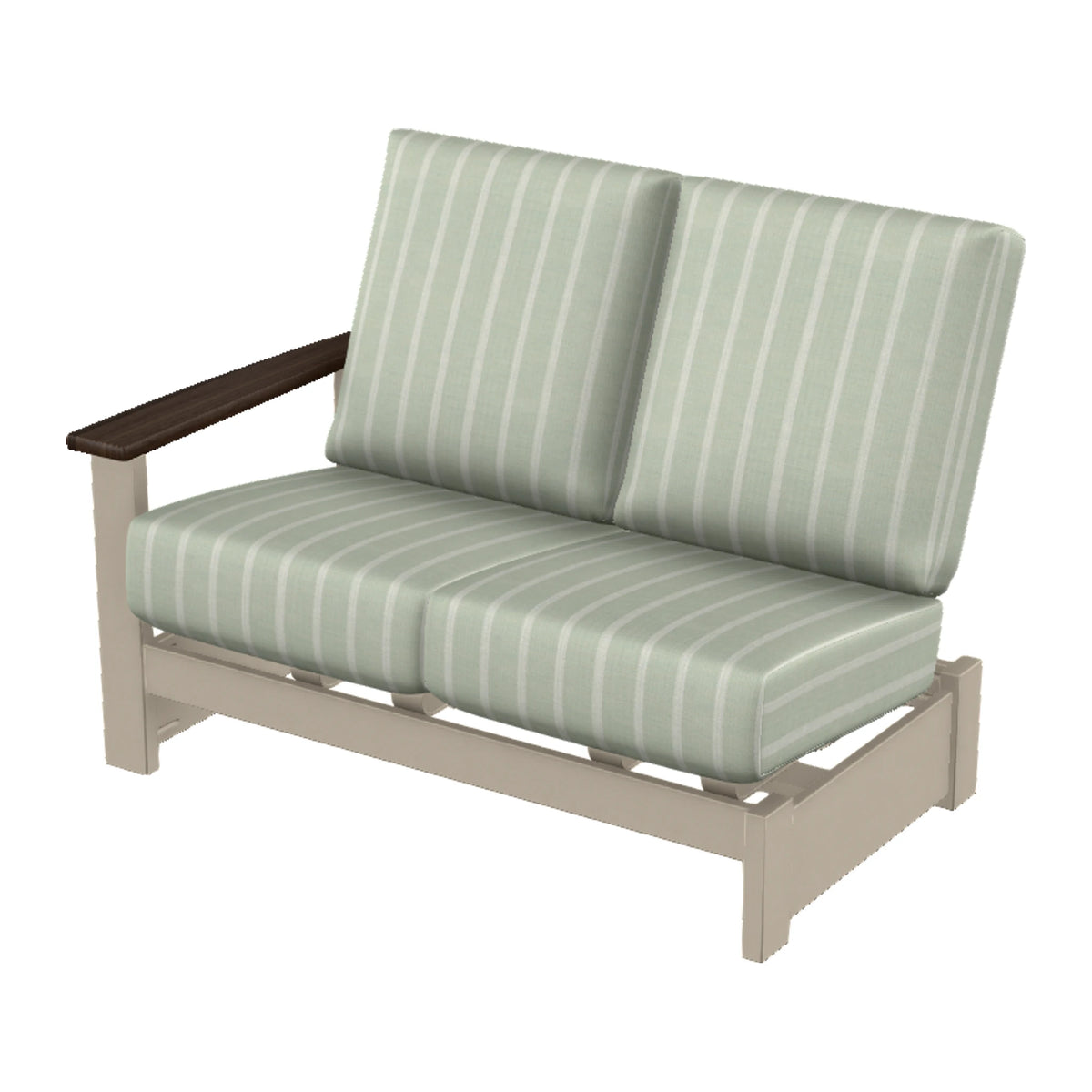Leeward Cushion Loveseat Sectional w/ Hidden Motion (LAF) — Desert Sand MGP / Chestnut Accents