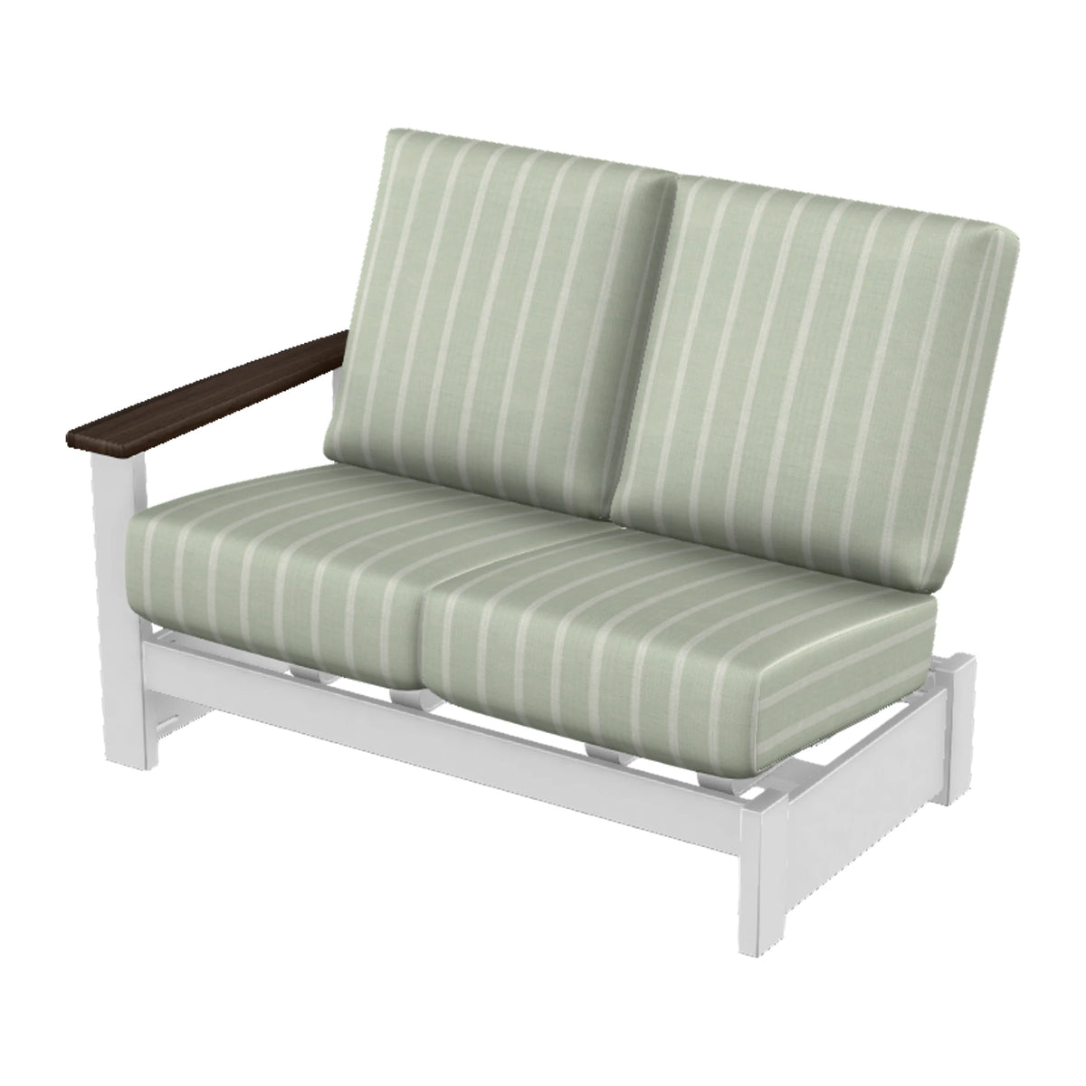 Leeward Cushion Loveseat Sectional w/ Hidden Motion (LAF) — Snow MGP / Chestnut Accents