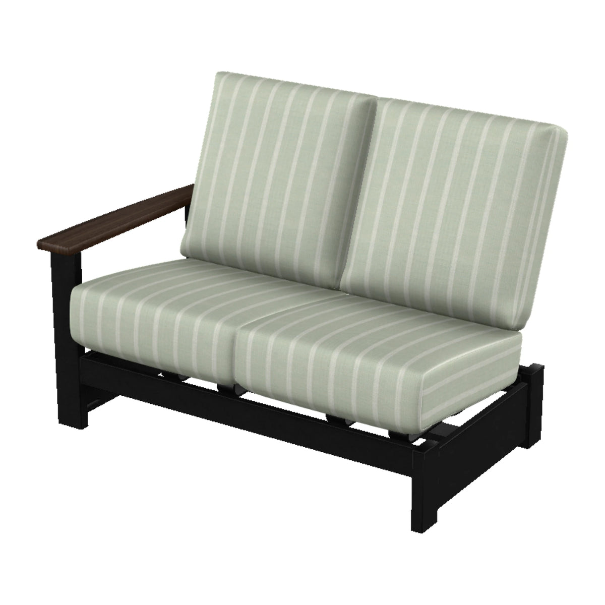 Leeward Cushion Loveseat Sectional w/ Hidden Motion (LAF) — Black MGP / Chestnut Accents