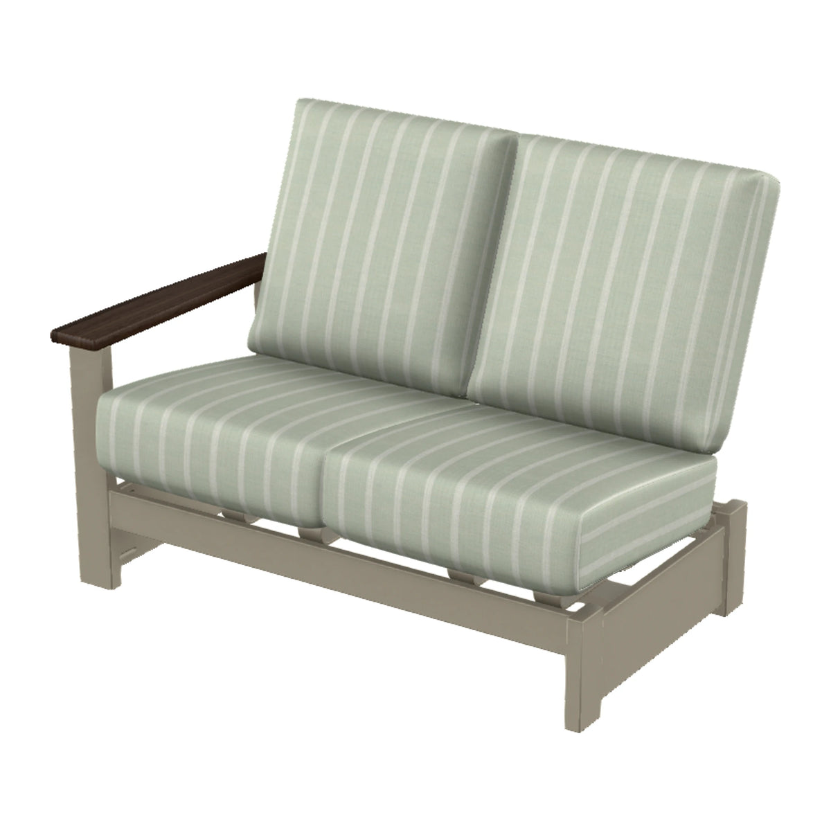 Leeward Cushion Loveseat Sectional w/ Hidden Motion (LAF) — Storm MGP / Chestnut Accents
