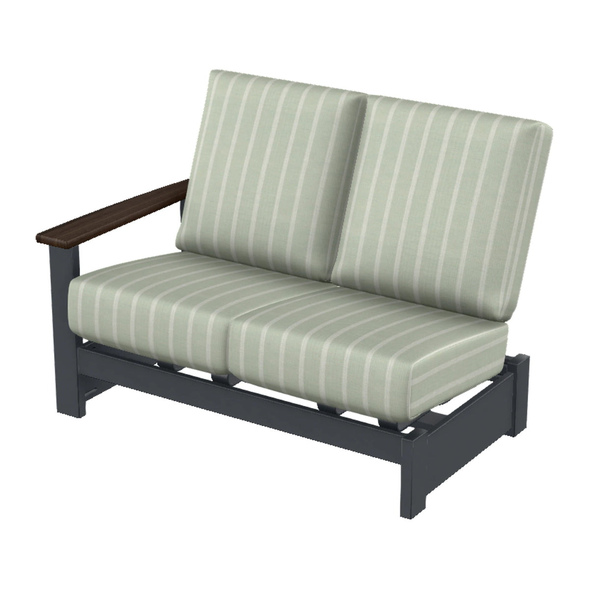 Leeward Cushion Loveseat Sectional w/ Hidden Motion (LAF) — Classic Graphite MGP / Chestnut Accents