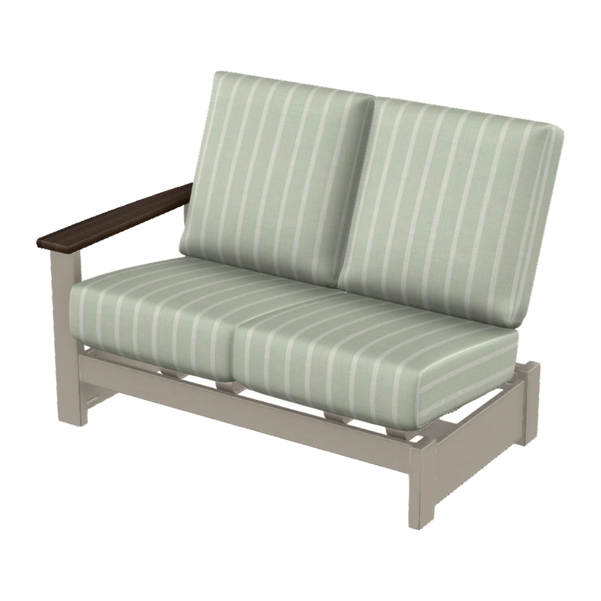 Leeward Cushion Loveseat Sectional w/ Hidden Motion (LAF) — Warm Grey MGP / Chestnut Accents