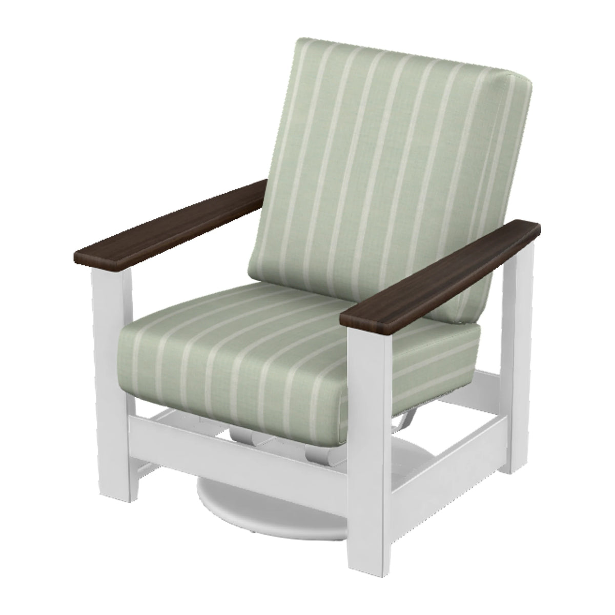 Leeward Cushion Swivel Rocker w/ Hidden Motion — Snow MGP / Chestnut Accents