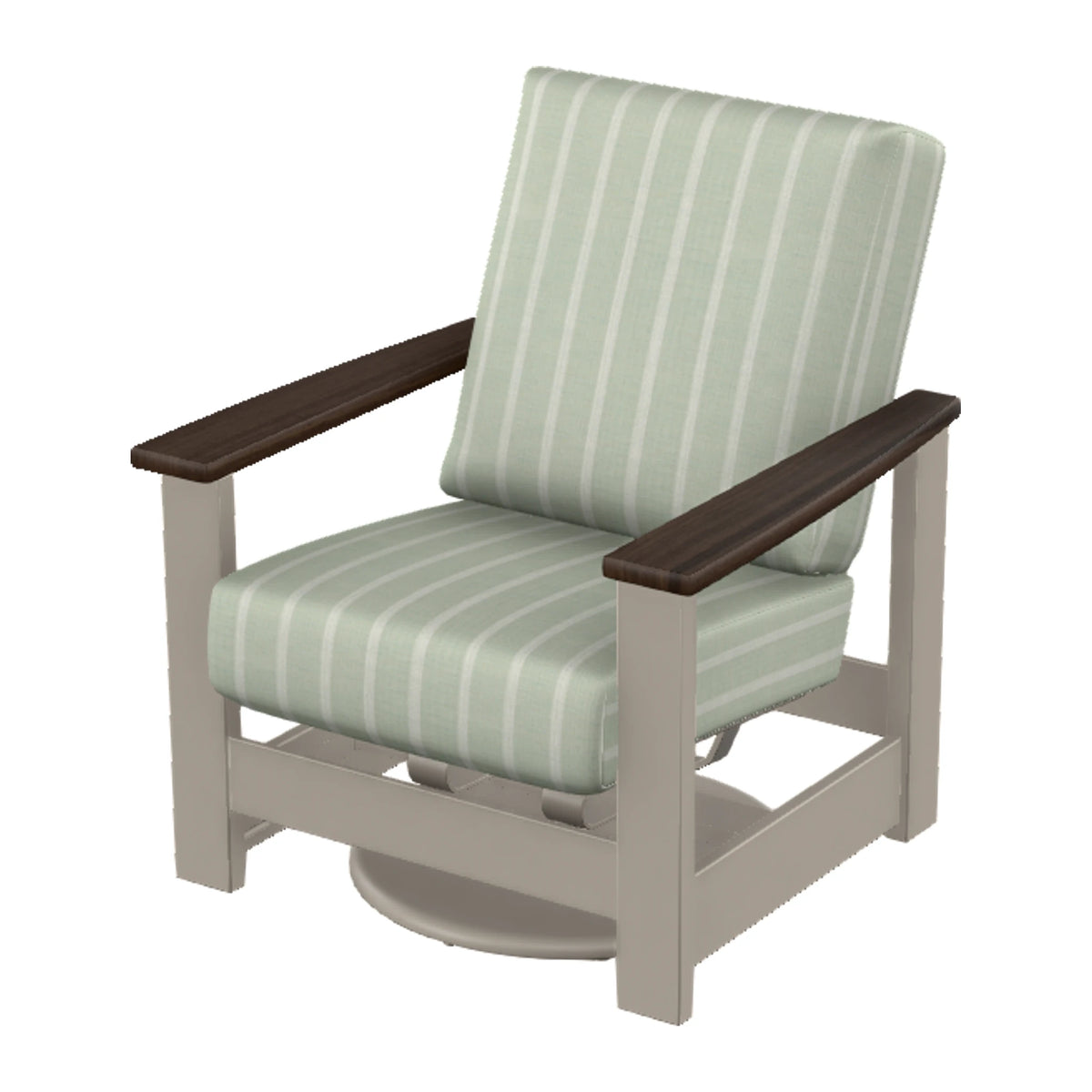 Leeward Cushion Swivel Rocker w/ Hidden Motion — Warm Grey MGP / Chestnut Accents