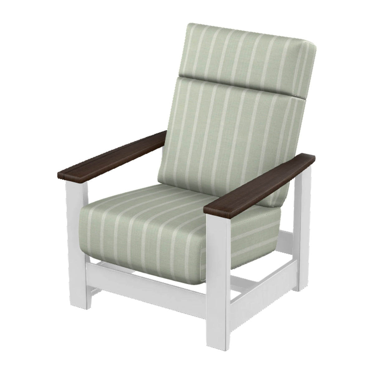 Leeward Cushion Supreme Armchair w/ Hidden Motion — Snow MGP / Chestnut Accents