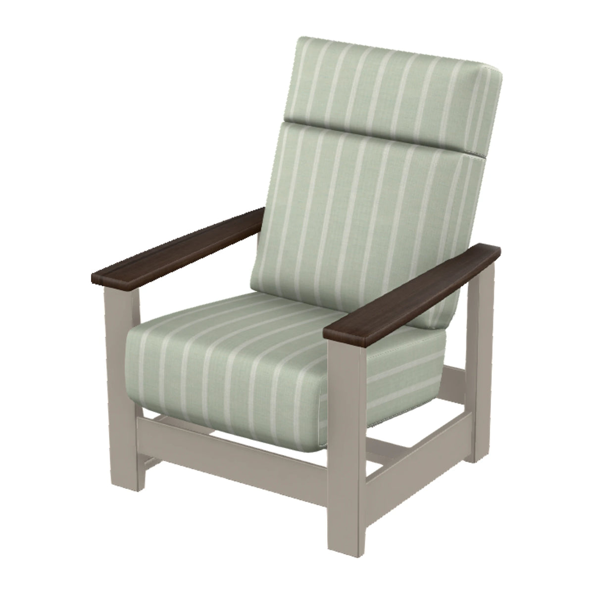 Leeward Cushion Supreme Armchair w/ Hidden Motion — Warm Grey MGP / Chestnut Accents