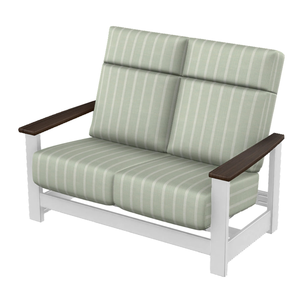 Leeward Cushion Supreme Loveseat w/ Hidden Motion — Snow MGP / Chestnut Accents