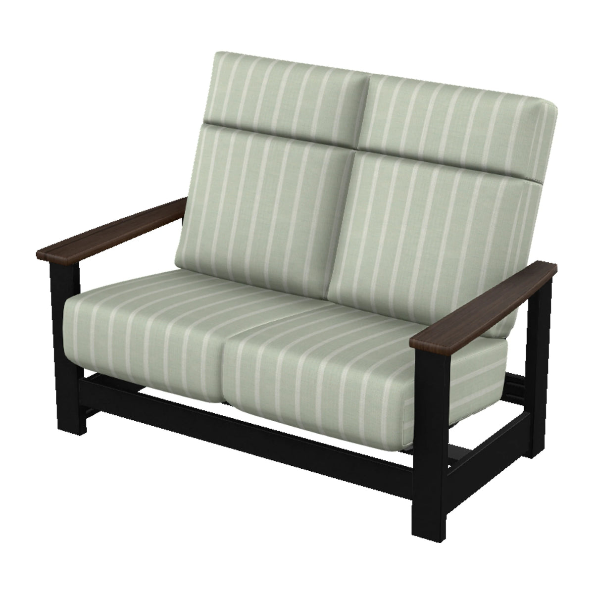 Leeward Cushion Supreme Loveseat w/ Hidden Motion — Black MGP / Chestnut Accents