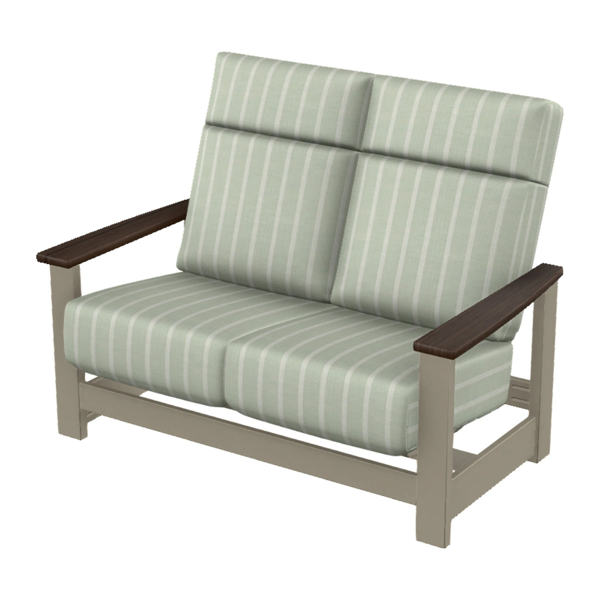Leeward Cushion Supreme Loveseat w/ Hidden Motion — Storm MGP / Chestnut Accents