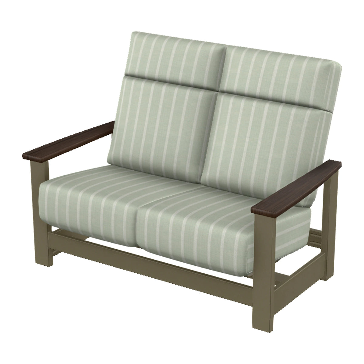 Leeward Cushion Supreme Loveseat w/ Hidden Motion — Beachwood MGP / Chestnut Accents