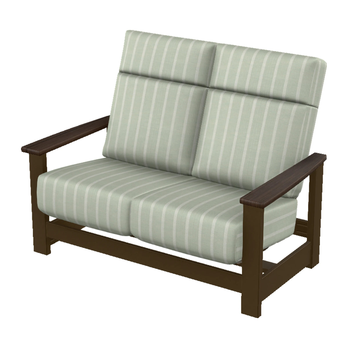 Leeward Cushion Supreme Loveseat w/ Hidden Motion — Kona MGP / Chestnut Accents