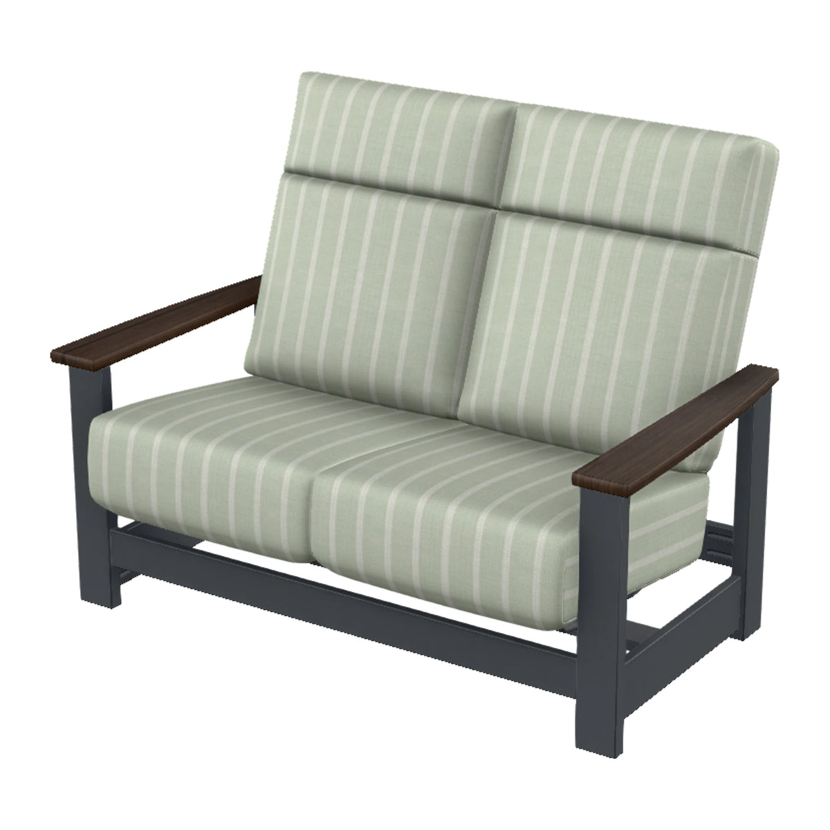 Leeward Cushion Supreme Loveseat w/ Hidden Motion — Classic Graphite MGP / Chestnut Accents