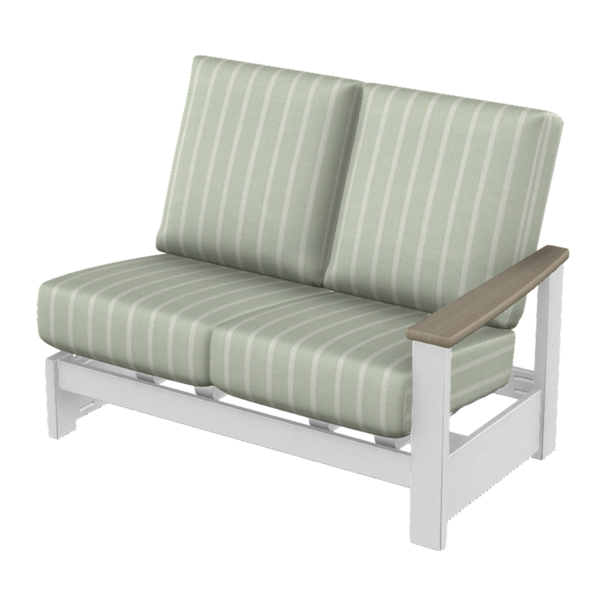 Leeward Cushion Loveseat Section w/ Hidden Motion (RAF) — Snow MGP / Weathered Wood Accent