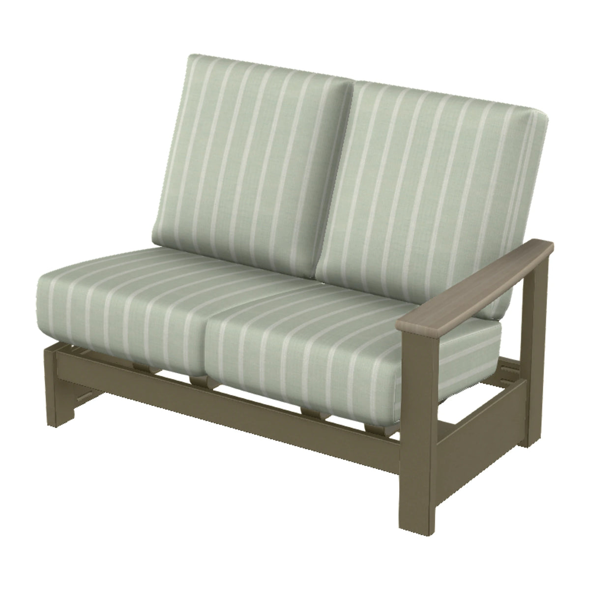 Leeward Cushion Loveseat Section w/ Hidden Motion (RAF) — Beachwood MGP / Weathered Wood Accent
