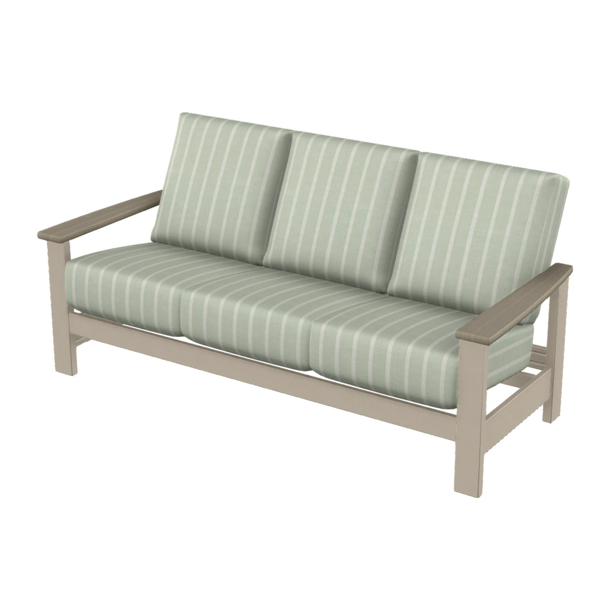 Leeward Cushion Sofa — Desert Sand MGP / Weathered Wood Accent