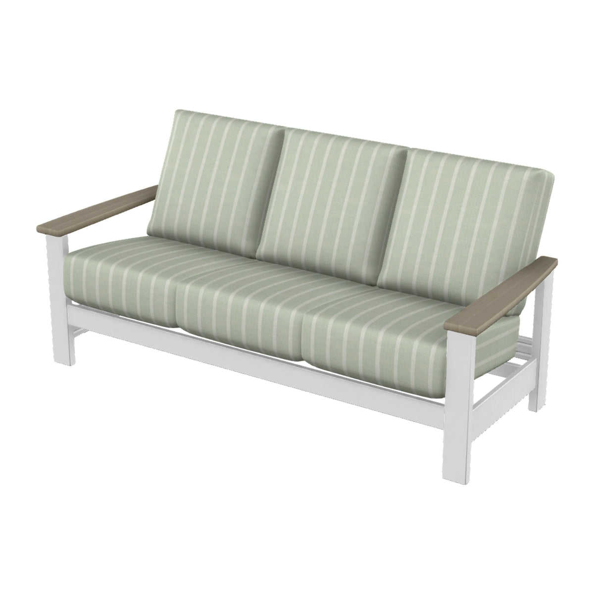 Leeward Cushion Sofa — Snow MGP / Weathered Wood Accent