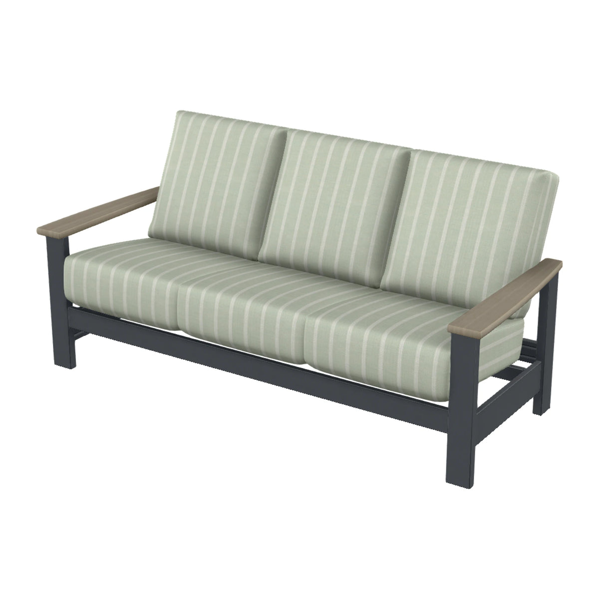 Leeward Cushion Sofa — Classic Graphite MGP / Weathered Wood Accent
