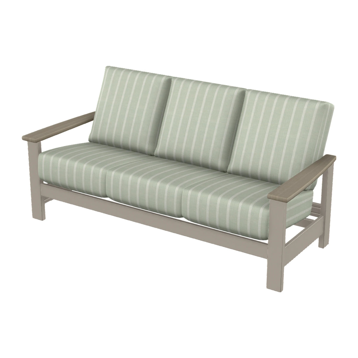 Leeward Cushion Sofa — Warm Grey MGP / Weathered Wood Accent