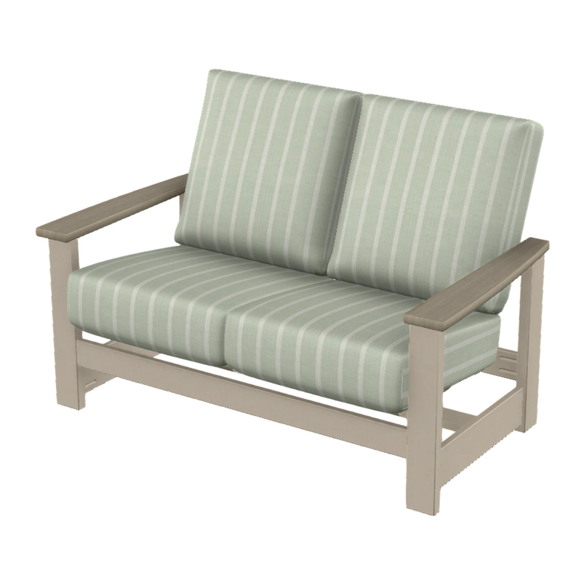 Leeward Cushion Loveseat w/ Hidden Motion — Desert Sand MGP / Weathered Wood Accent